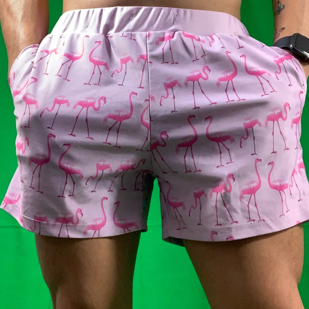 MENS SWIM TRUNKS FLAMINGO PRINT
